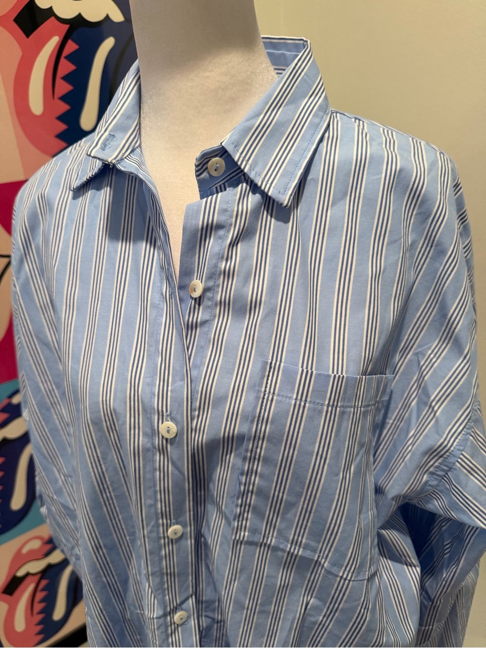 OLIVACEOUS Relaxed Blue Stripe Button-Down Shirt - Picture 4 of 7